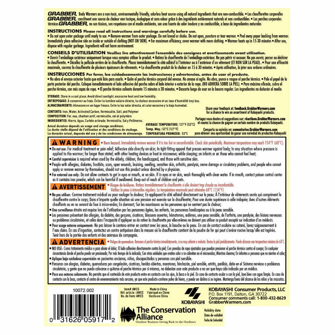 (10 Packs) Grabber Adhesive Body Warmer - 12 Hours - Expires Sept 2026 - Image 4