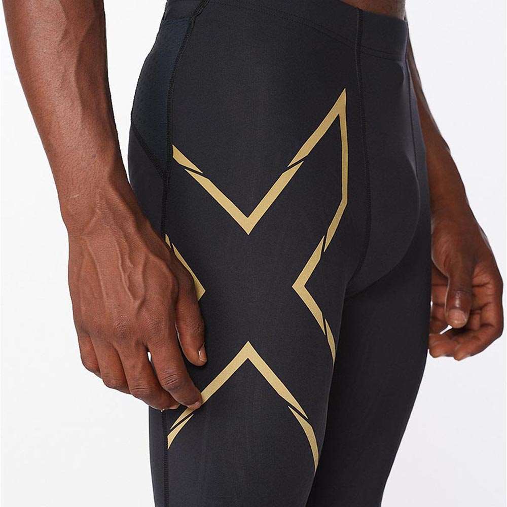 2XU Men Light Speed Compression Shorts - Black / Gold Reflective - Image 2