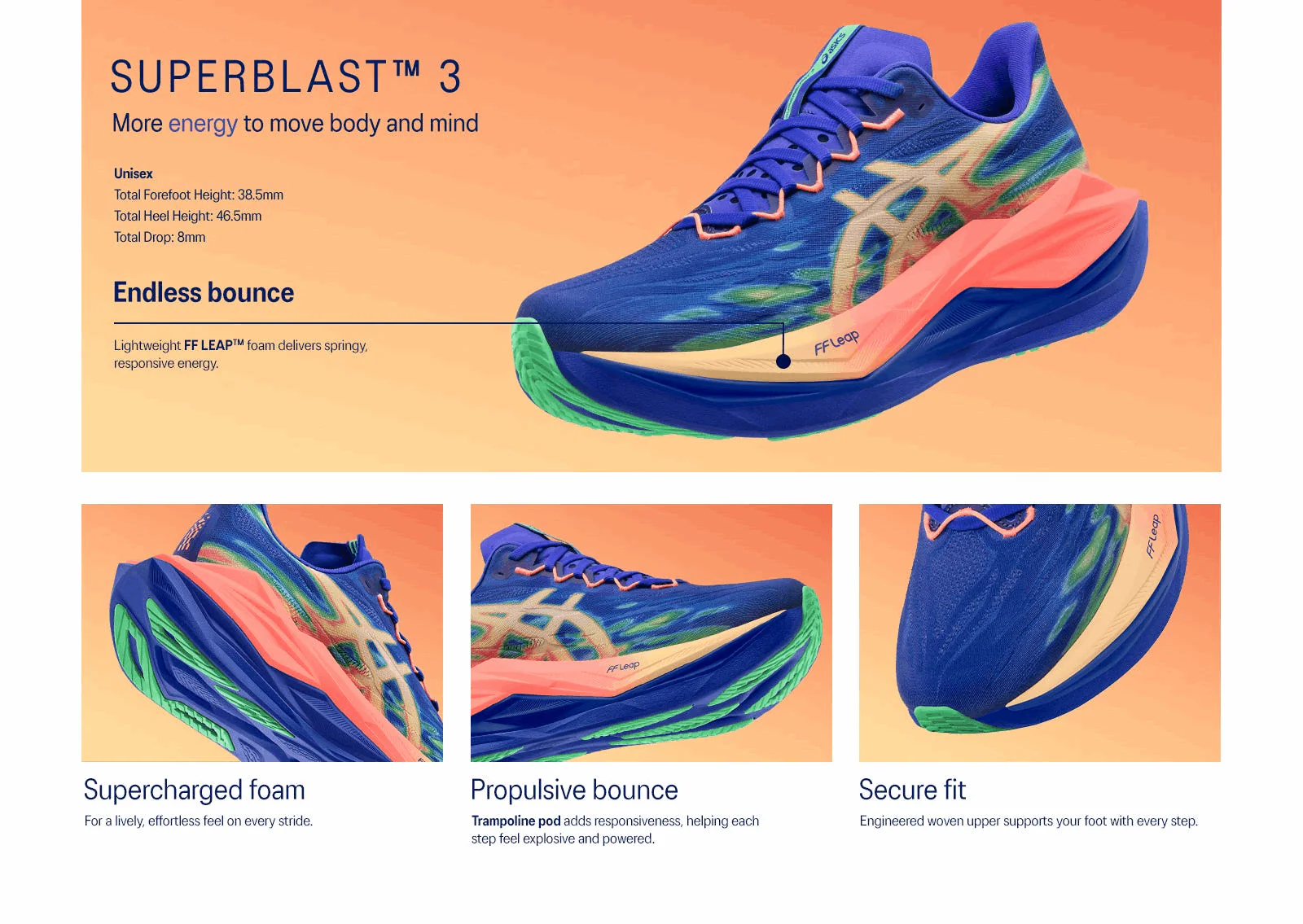 ASICS Unisex Superblast 3 - Cobalt Burst / Light Orange - Image 3