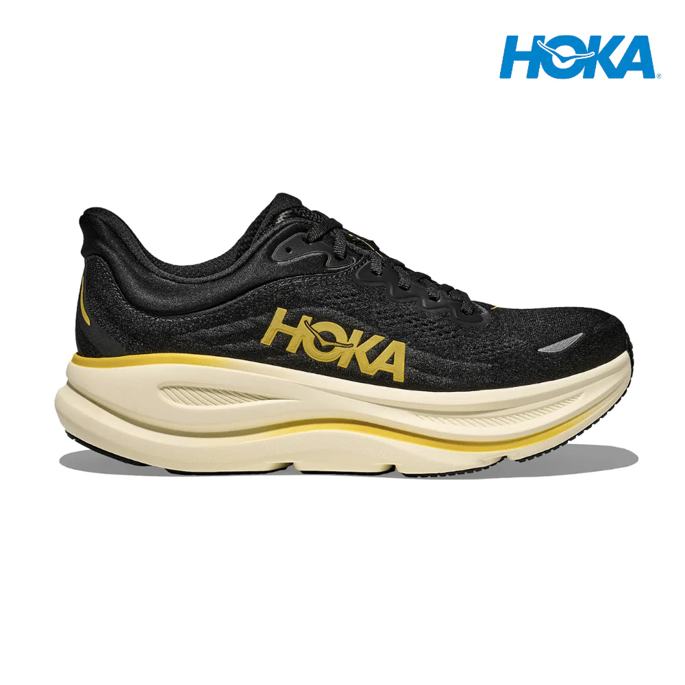 HOKA Men Bondi 9 Wide - Carbon Black / Yellow Gold