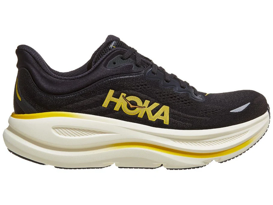 HOKA Men Bondi 9 Wide - Carbon Black / Yellow Gold - Image 6